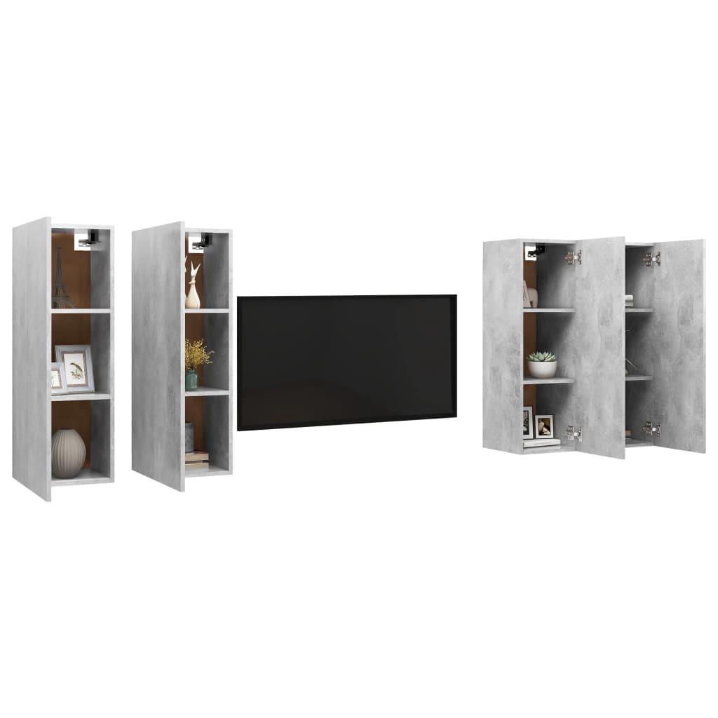 Mobili TV 4 pz Grigio Cemento 30,5x30x90cm in Legno Multistrato