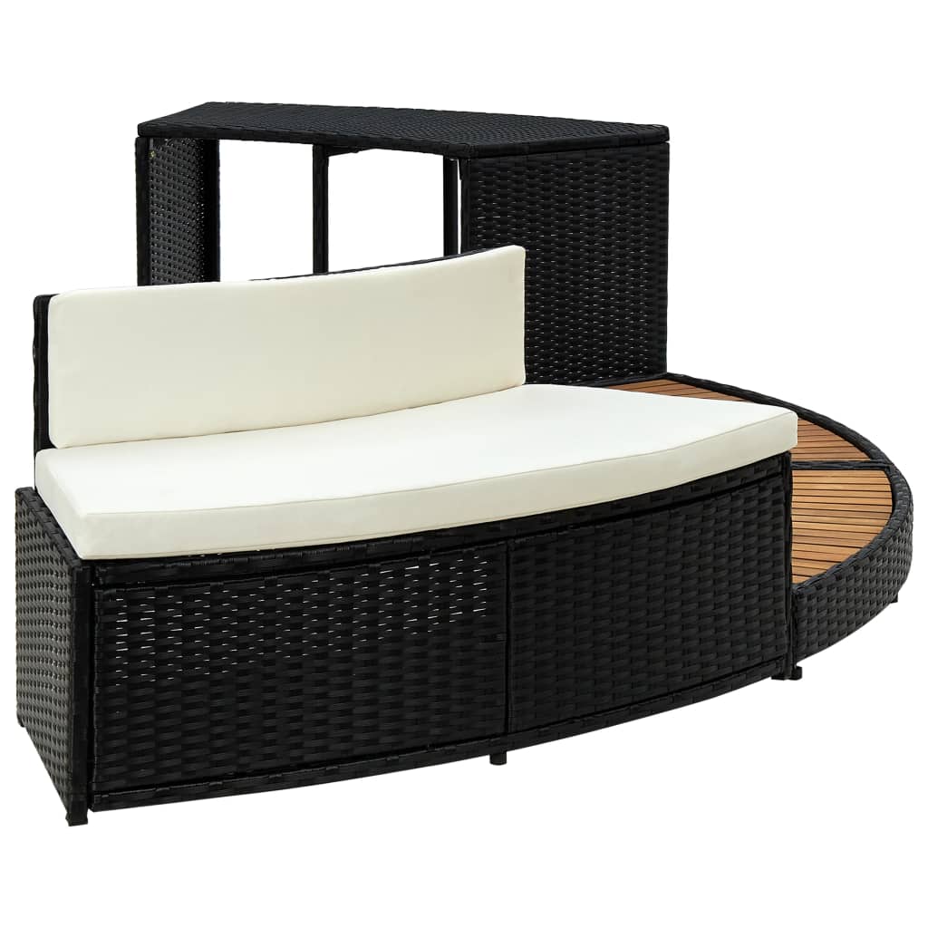 Bordo Spa Nero Polyrattan e Legno Massello di Acacia - homemem39