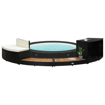 Bordo Spa Nero Polyrattan e Legno Massello di Acacia - homemem39