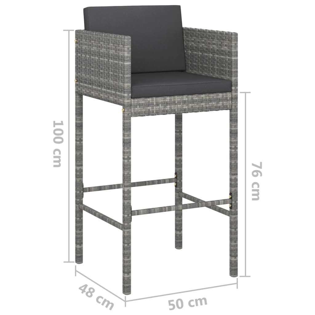 Sgabelli da Bar con Cuscini 4 pz in Polyrattan Grigio