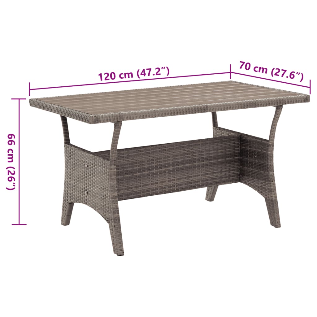 Tavolo da Giardino Grigio 120x70x66 cm in Polyrattan