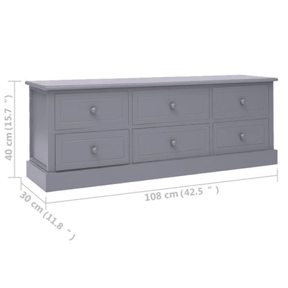 Mobile Porta TV Grigio 108x30x40 cm Legno Massello di Paulownia