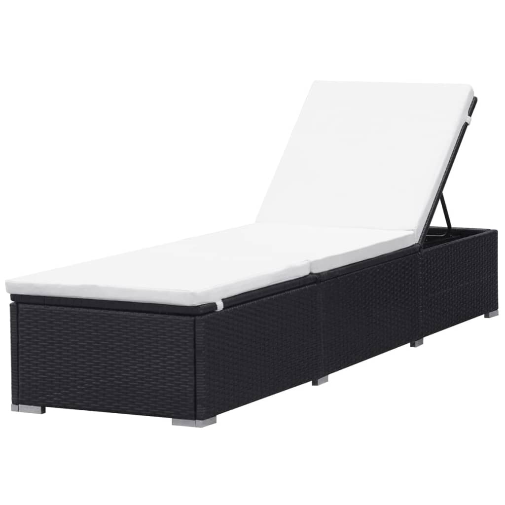 Lettino Prendisole con Cuscino Bianco Crema in Polyrattan Nero - homemem39