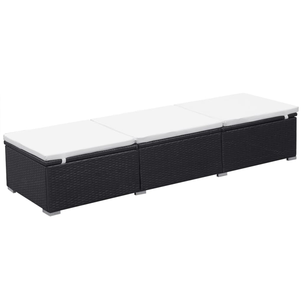 Lettino Prendisole con Cuscino Bianco Crema in Polyrattan Nero - homemem39