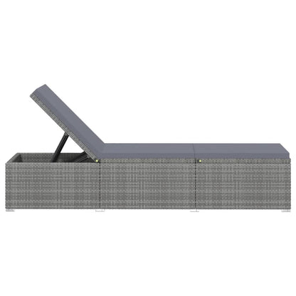 Lettino Prendisole con Cuscino Grigio Scuro Polyrattan Grigio