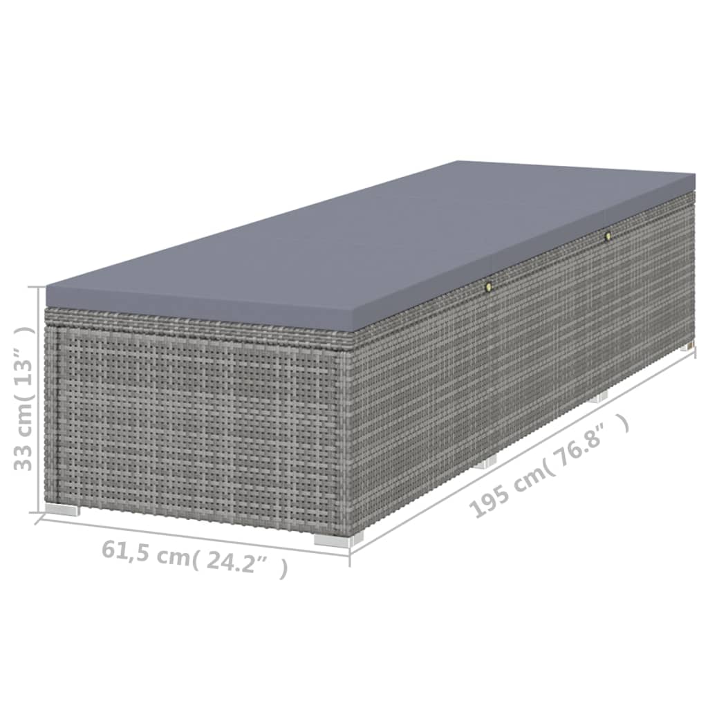 Lettino Prendisole con Cuscino Grigio Scuro Polyrattan Grigio - homemem39