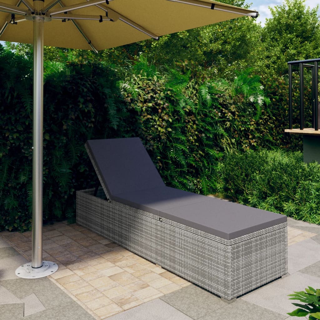 Lettino Prendisole con Cuscino Grigio Scuro Polyrattan Grigio