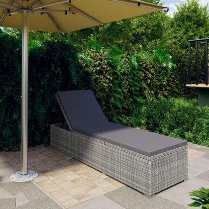 Lettino Prendisole con Cuscino Grigio Scuro Polyrattan Grigio