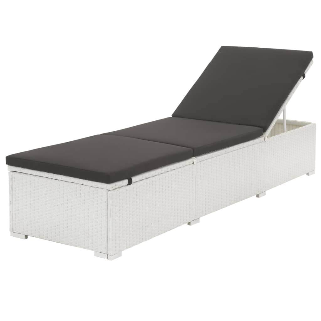 Lettino Prendisole con Cuscino Nero in Polyrattan Bianco - homemem39