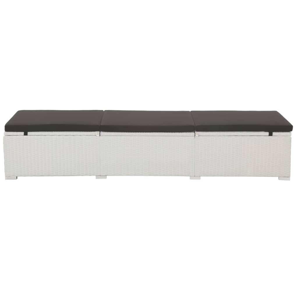 Lettino Prendisole con Cuscino Nero in Polyrattan Bianco - homemem39