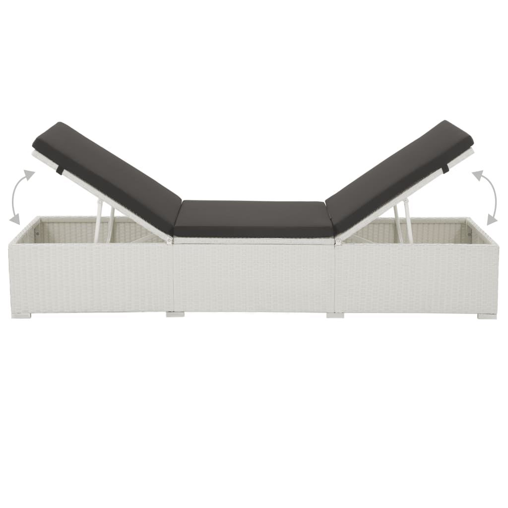 Lettino Prendisole con Cuscino Nero in Polyrattan Bianco - homemem39