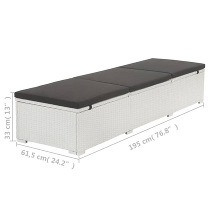 Lettino Prendisole con Cuscino Nero in Polyrattan Bianco - homemem39