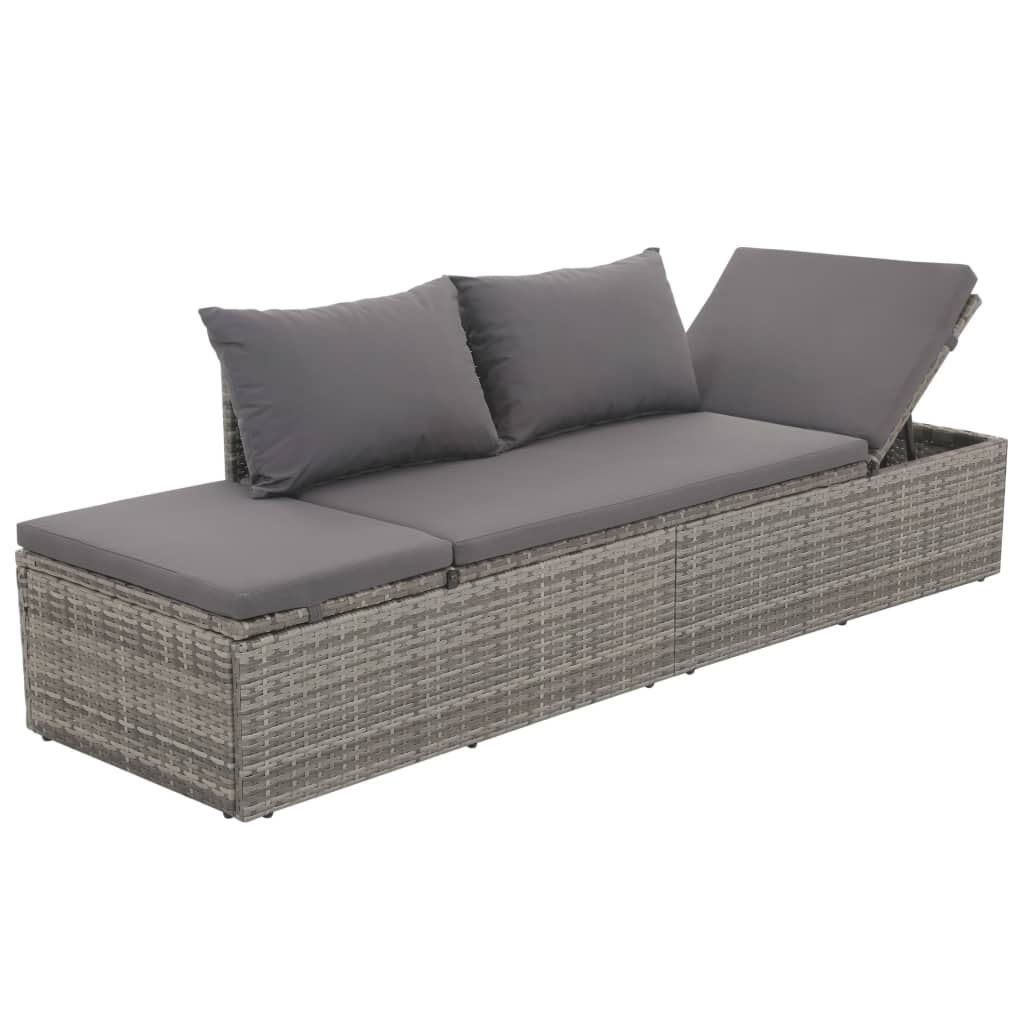 Lettino da Giardino con Cuscini in Polyrattan Grigio - homemem39