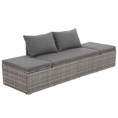 Lettino da Giardino con Cuscini in Polyrattan Grigio - homemem39