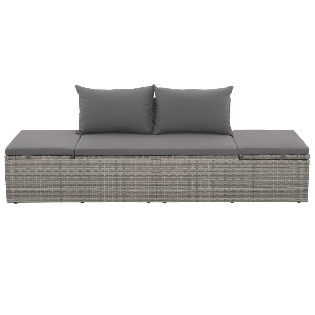 Lettino da Giardino con Cuscini in Polyrattan Grigio - homemem39