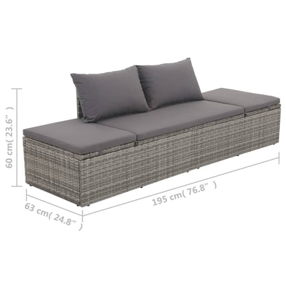 Lettino da Giardino con Cuscini in Polyrattan Grigio - homemem39