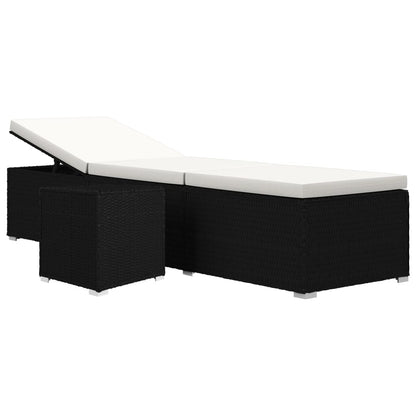 Lettino Prendisole con Cuscino e Tavolino in Polyrattan Nero - homemem39