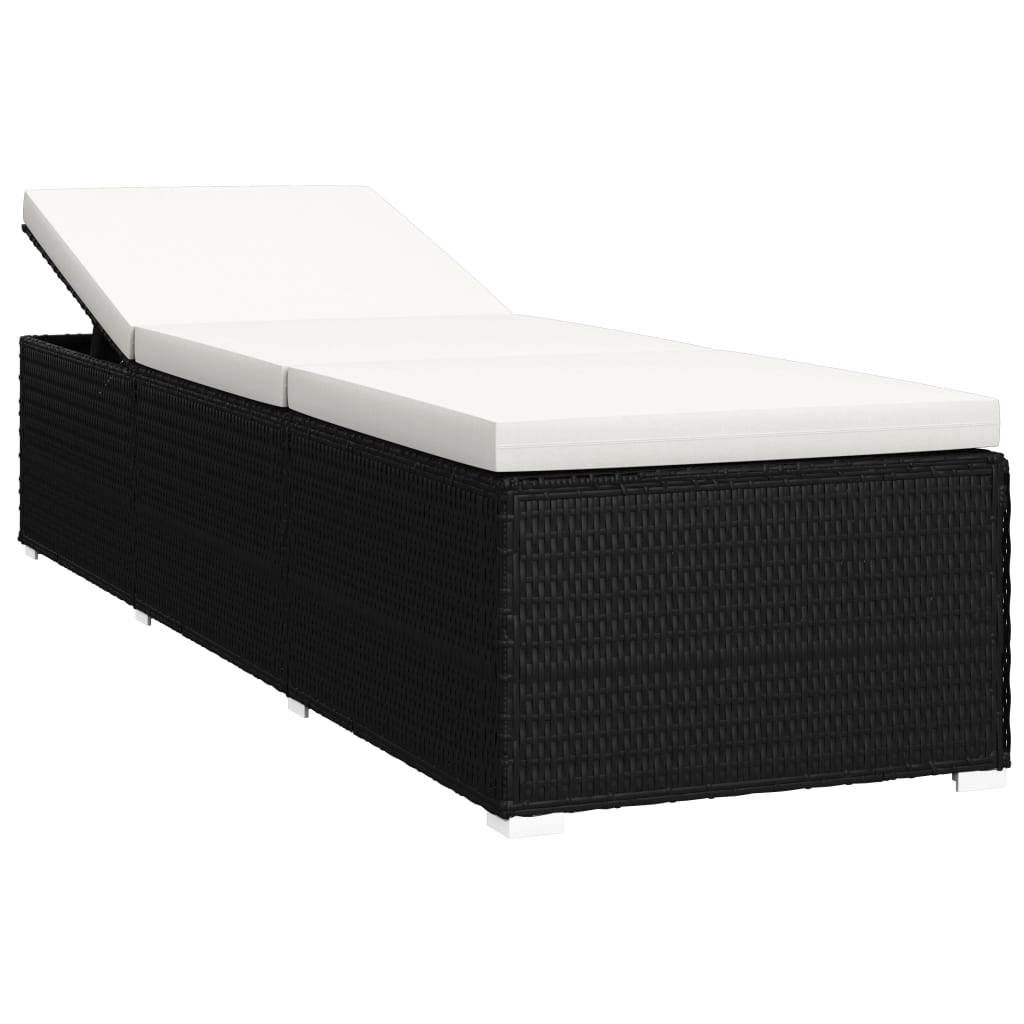 Lettino Prendisole con Cuscino e Tavolino in Polyrattan Nero - homemem39