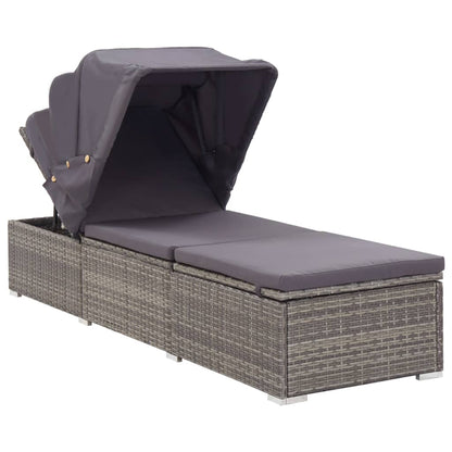 Lettino Prendisole con Tettuccio e Cuscino in Polyrattan Grigio - homemem39