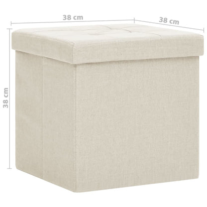 Pouf con Contenitore Pieghevoli 2 pz Bianco Crema in Simil Lino