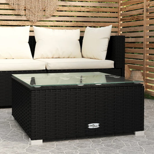 Tavolino da Giardino Nero 60x60x30 cm in Polyrattan e Vetro