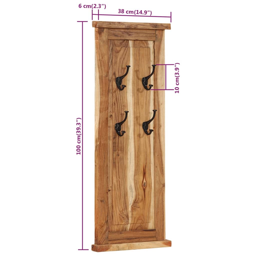 Appendiabiti 2 pz in Legno Massello di Acacia 38x100 cm