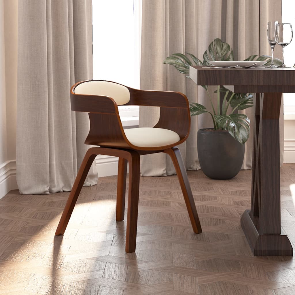 Sedia da Pranzo Crema in Legno Curvato e Similpelle - homemem39