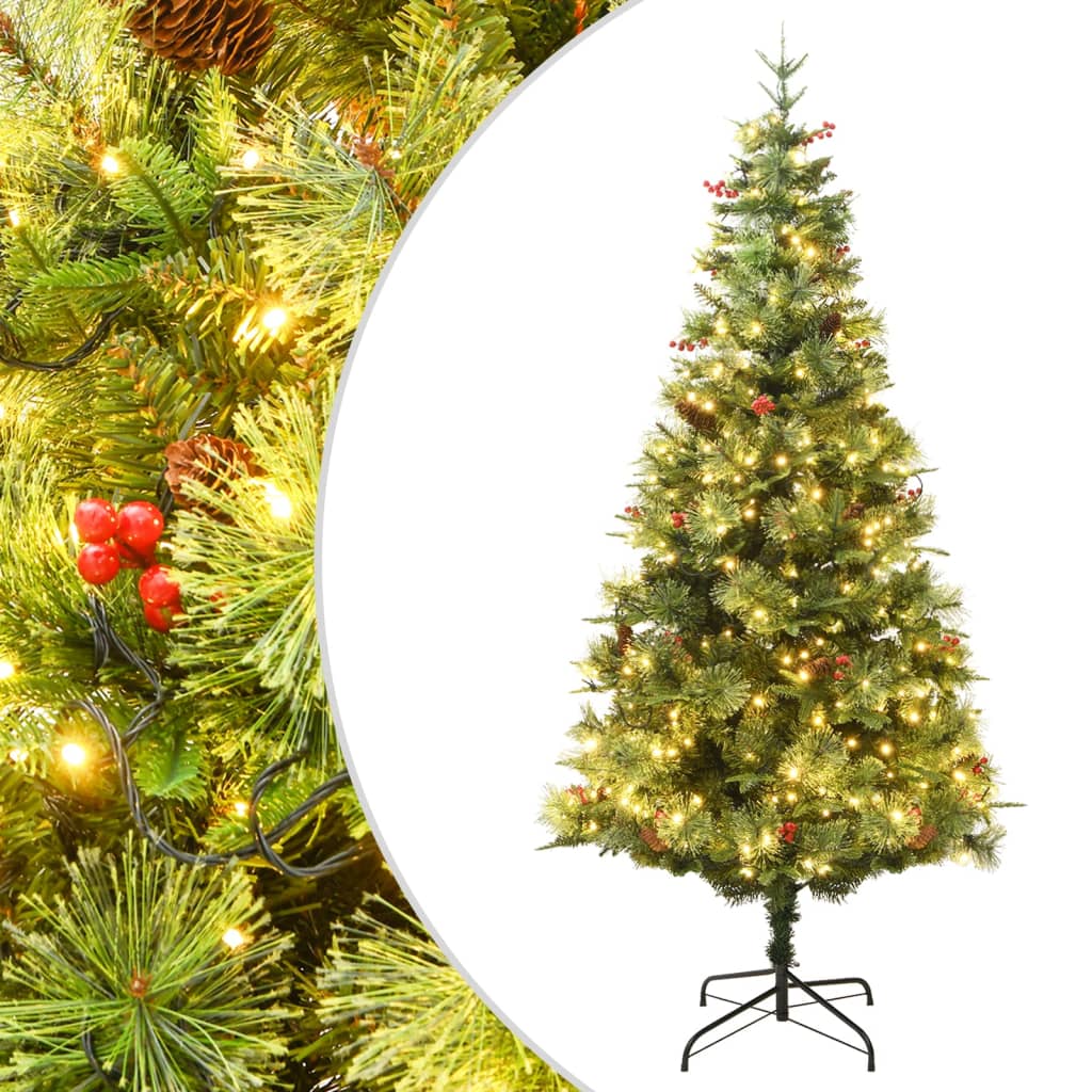 Albero di Natale Preilluminato con Pigne Verde 195 cm PVC e PE - homemem39