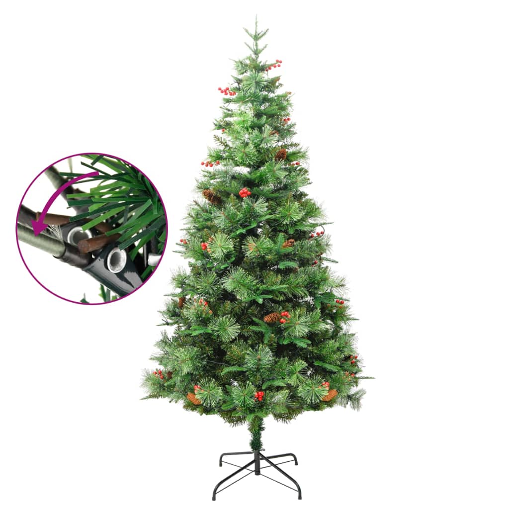 Albero di Natale Preilluminato con Pigne Verde 195 cm PVC e PE - homemem39