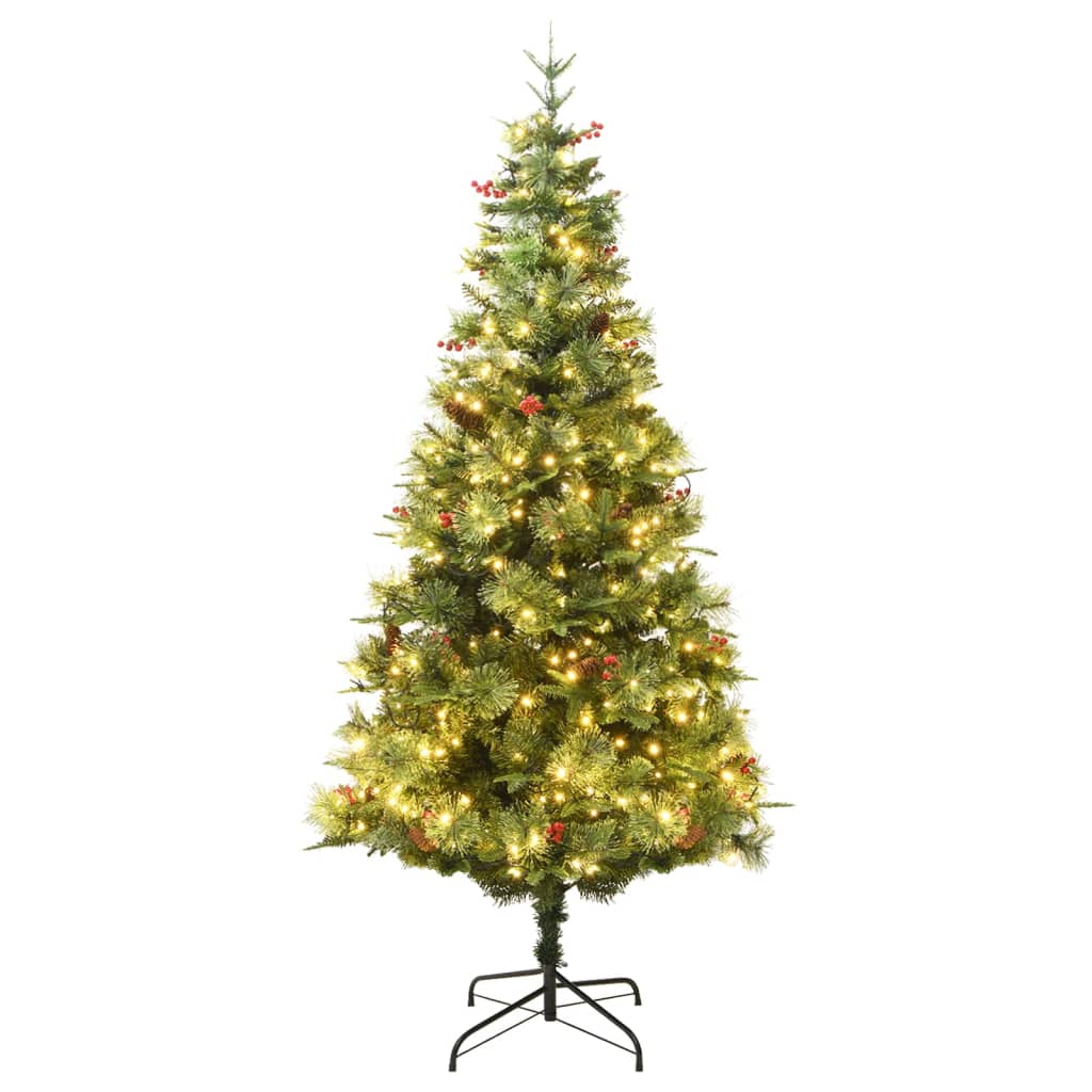 Albero di Natale Preilluminato con Pigne Verde 225 cm PVC e PE - homemem39