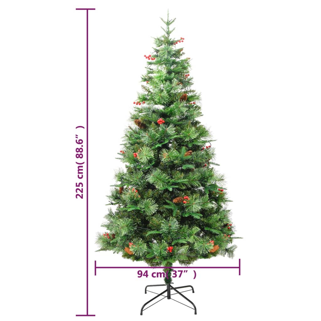 Albero di Natale Preilluminato con Pigne Verde 225 cm PVC e PE - homemem39