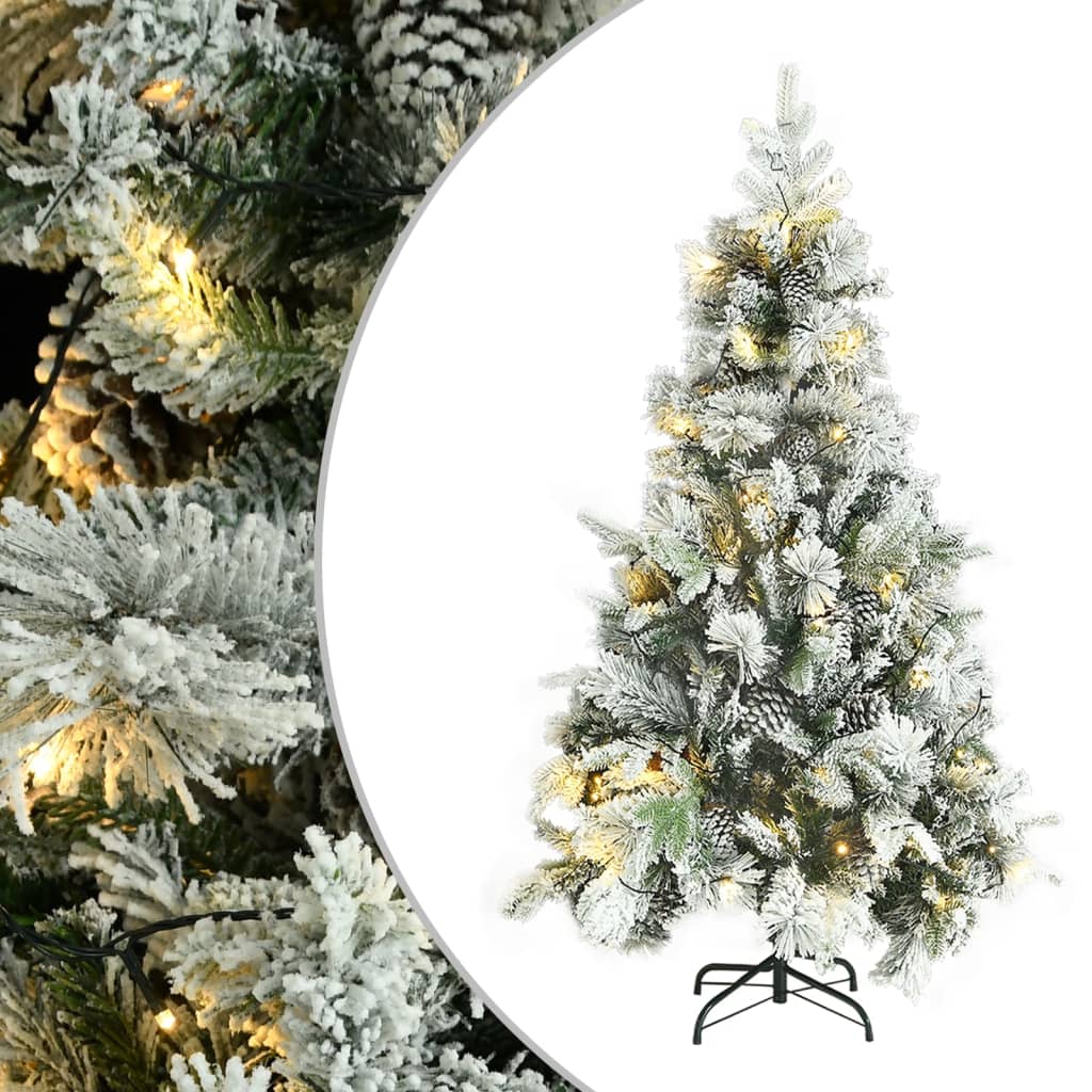 Albero di Natale Innevato Preilluminato Pigne 195cm in PVC e PE - homemem39