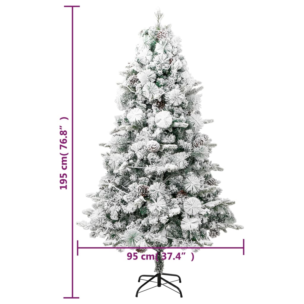 Albero di Natale Innevato Preilluminato Pigne 195cm in PVC e PE - homemem39