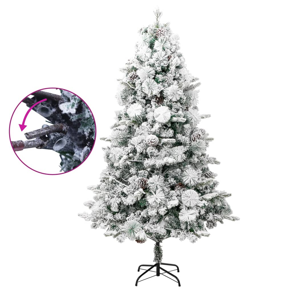 Albero di Natale Innevato Preilluminato Pigne 195cm in PVC e PE - homemem39