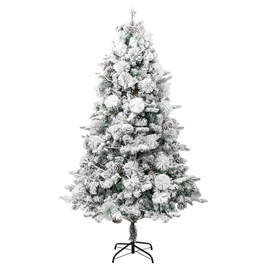 Albero di Natale Innevato Preilluminato Pigne 195cm in PVC e PE - homemem39