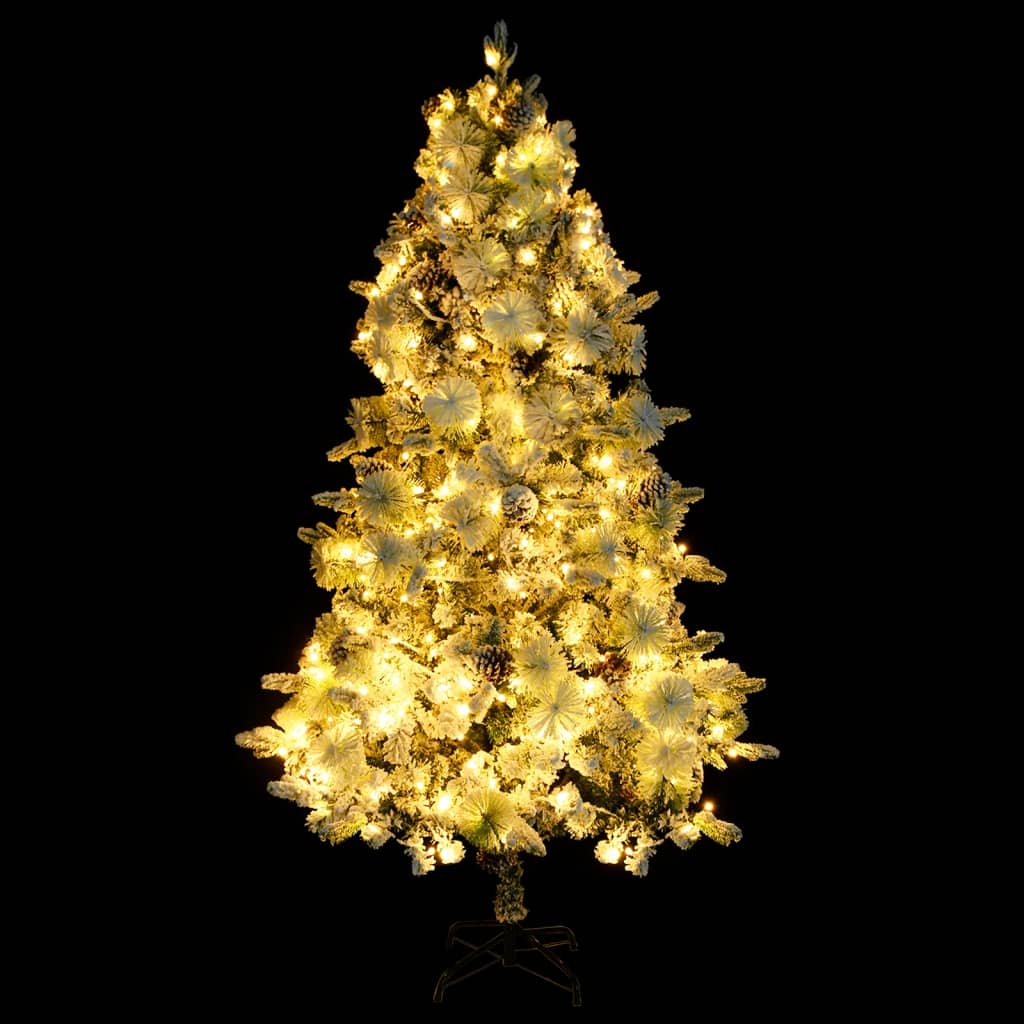 Albero di Natale Innevato Preilluminato Pigne 195cm in PVC e PE - homemem39