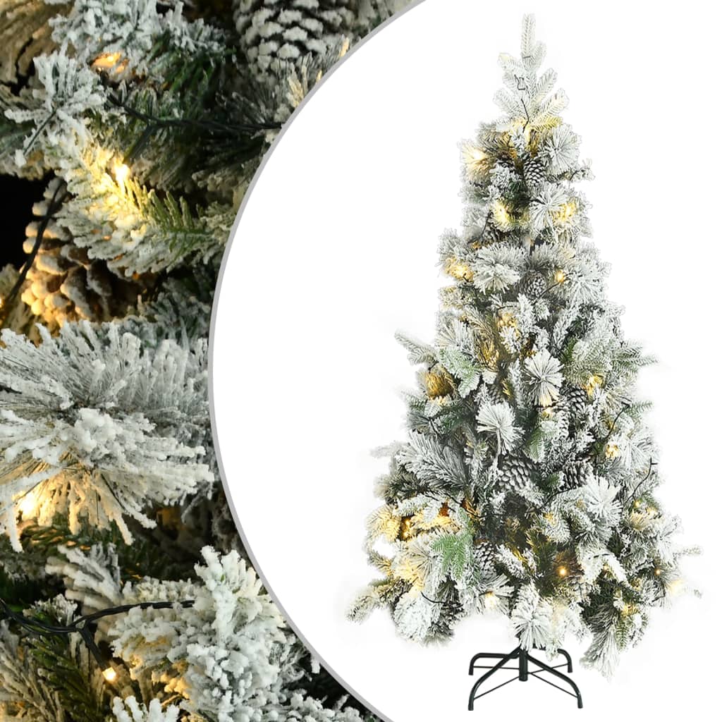 Albero di Natale Innevato Preilluminato Pigne 225cm in PVC e PE - homemem39