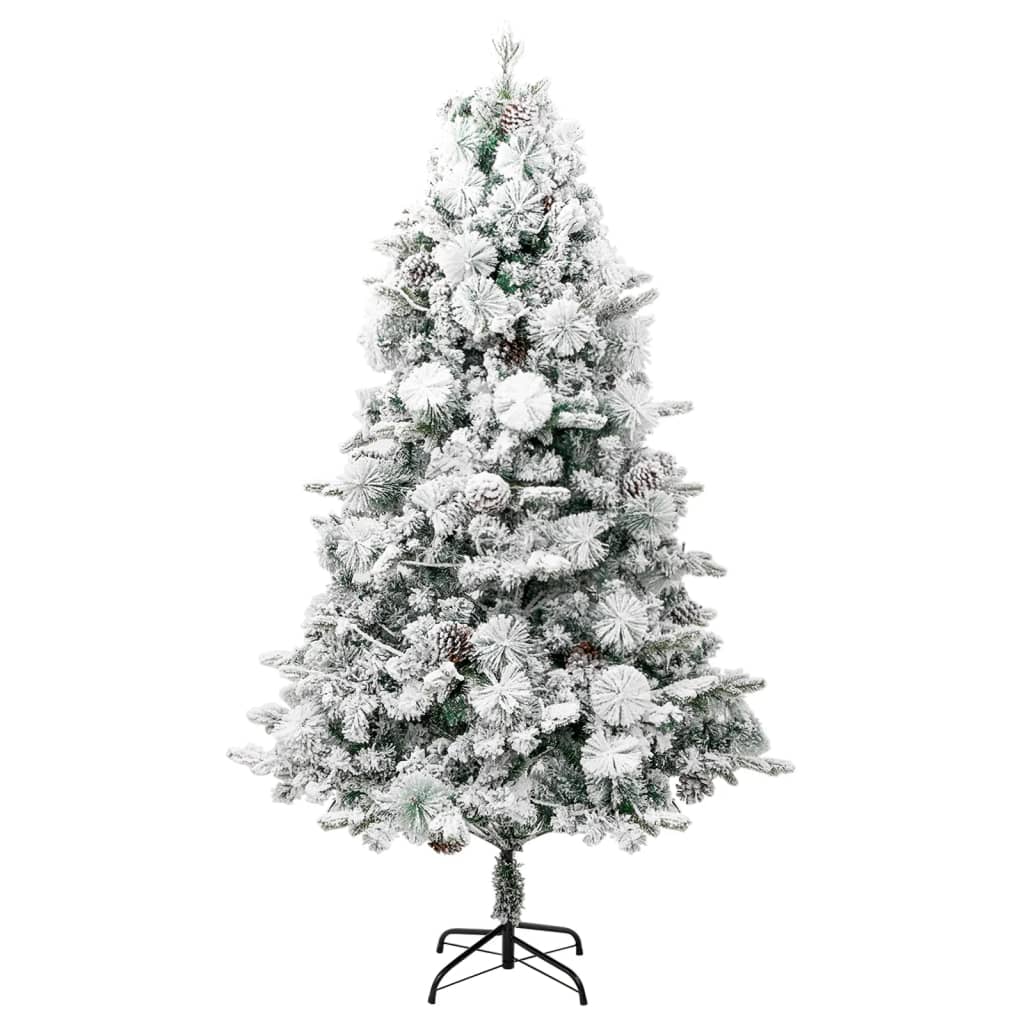 Albero di Natale Innevato Preilluminato Pigne 225cm in PVC e PE