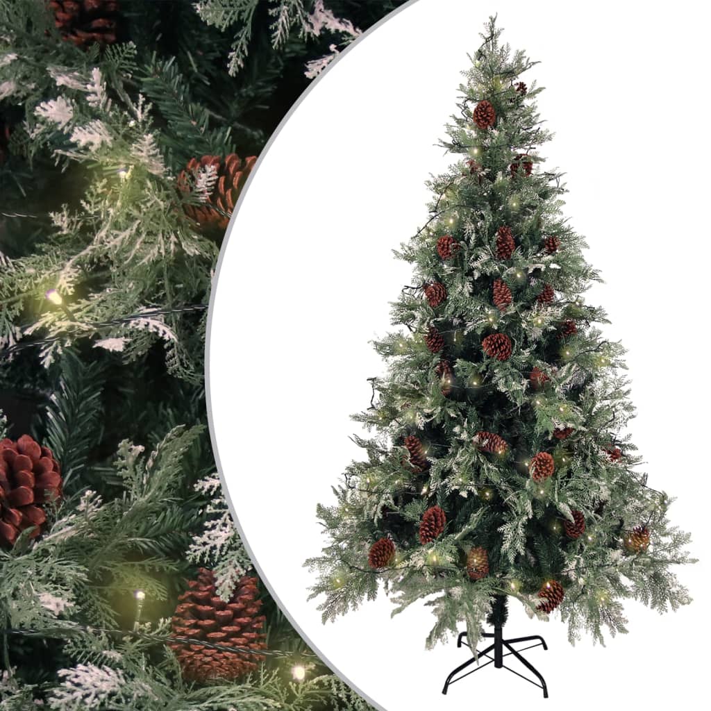 Albero di Natale con Luci e Pigne Verde e Bianco 195cm PVC e PE - homemem39