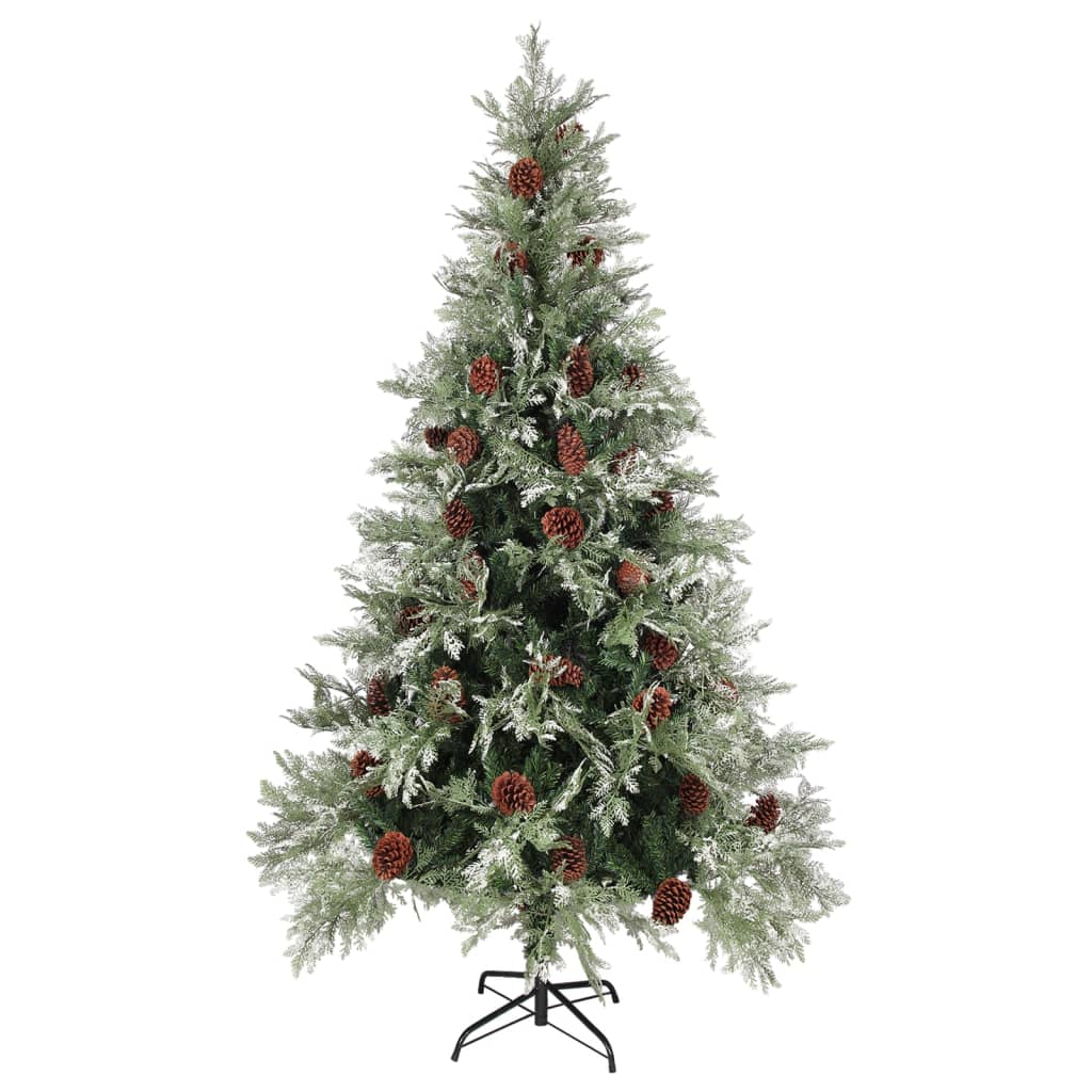 Albero di Natale con Luci e Pigne Verde e Bianco 195cm PVC e PE - homemem39