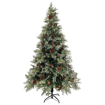 Albero di Natale con Luci e Pigne Verde e Bianco 195cm PVC e PE - homemem39