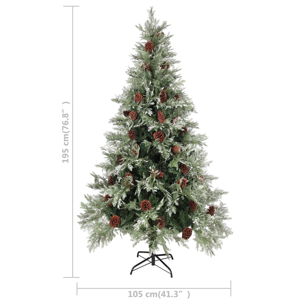 Albero di Natale con Luci e Pigne Verde e Bianco 195cm PVC e PE