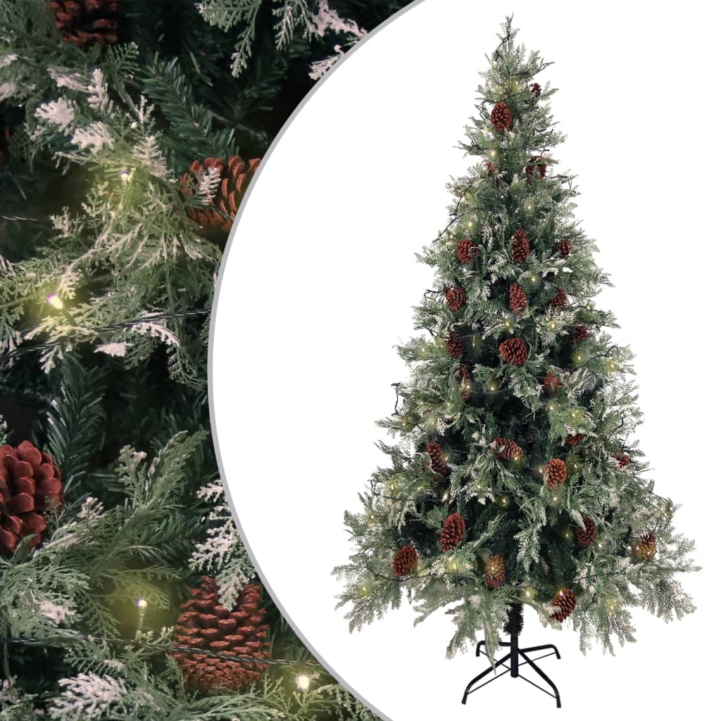 Albero di Natale con Luci e Pigne Verde e Bianco 225cm PVC e PE - homemem39