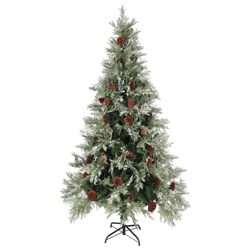 Albero di Natale con Luci e Pigne Verde e Bianco 225cm PVC e PE