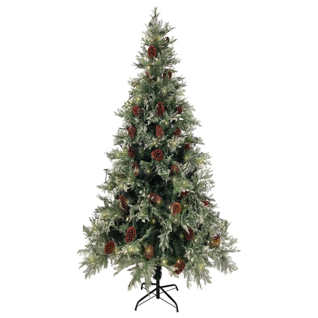 Albero di Natale con Luci e Pigne Verde e Bianco 225cm PVC e PE - homemem39