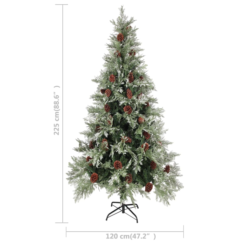 Albero di Natale con Luci e Pigne Verde e Bianco 225cm PVC e PE