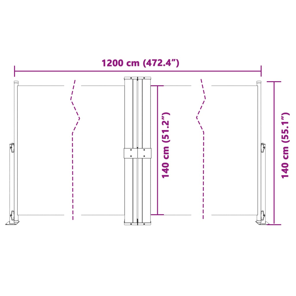 Tenda da Sole Laterale Retrattile Nera 140x1200 cm - homemem39