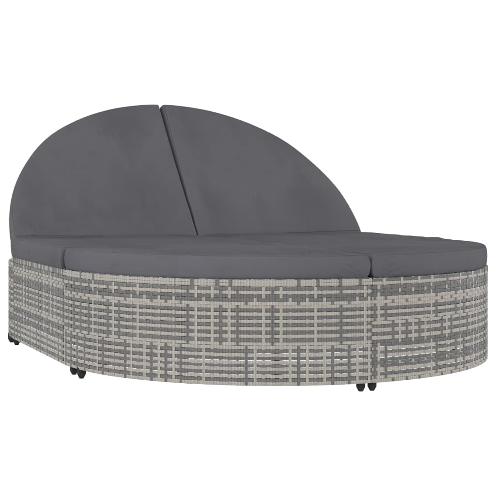 Lettino Prendisole a 2 Posti con Cuscini in Polyrattan Grigio - homemem39