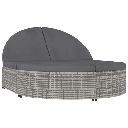 Lettino Prendisole a 2 Posti con Cuscini in Polyrattan Grigio - homemem39