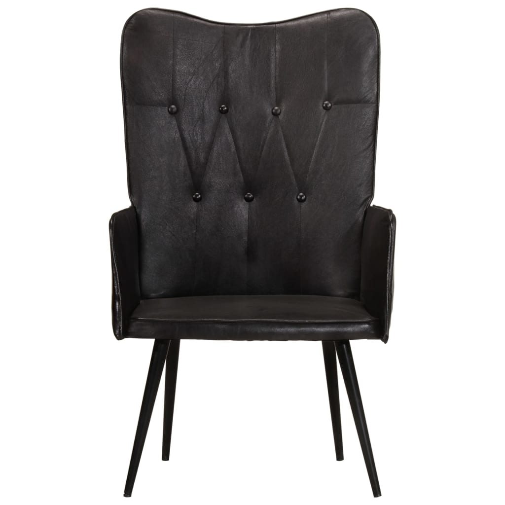 Poltrona Wingback Nera in Vera Pelle